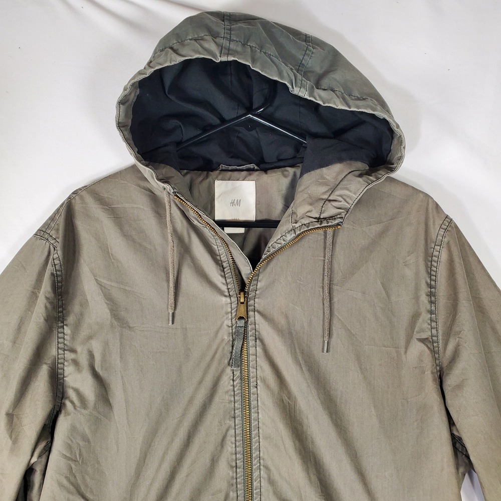 HM LOGG Mens Hooded Full Zip Jacket Olive Green Size M Bomber Windbreaker